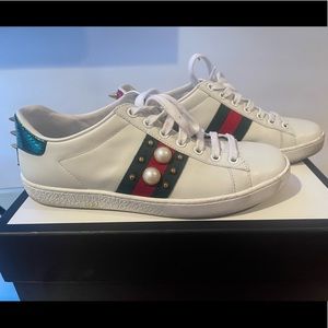 Gucci Women’s Ace Studded Pearl Leather Sneakers